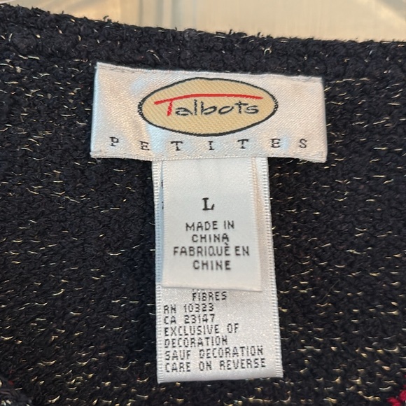 Vintage 90s Talbots Petites Holiday Poinsettias Cardigan Sweater - Picture 2 of 5